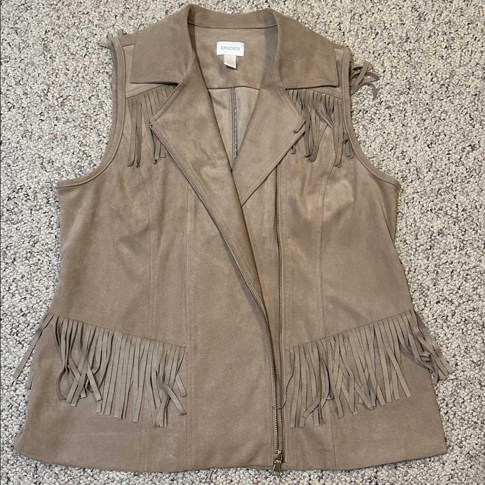 Chico's Taupe Fringe Suede-Look Vest